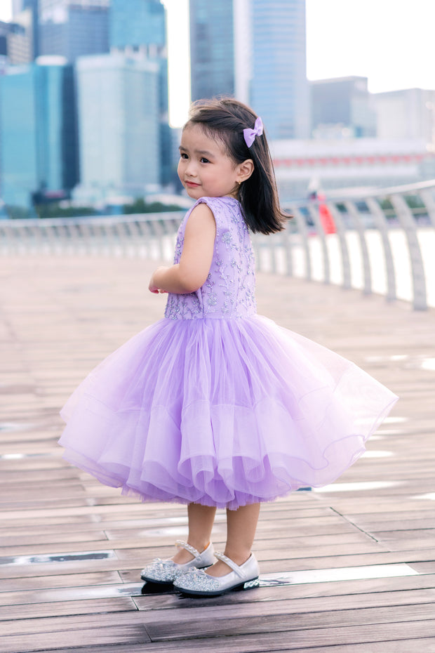 Purple flower girl tutu dress with sequins