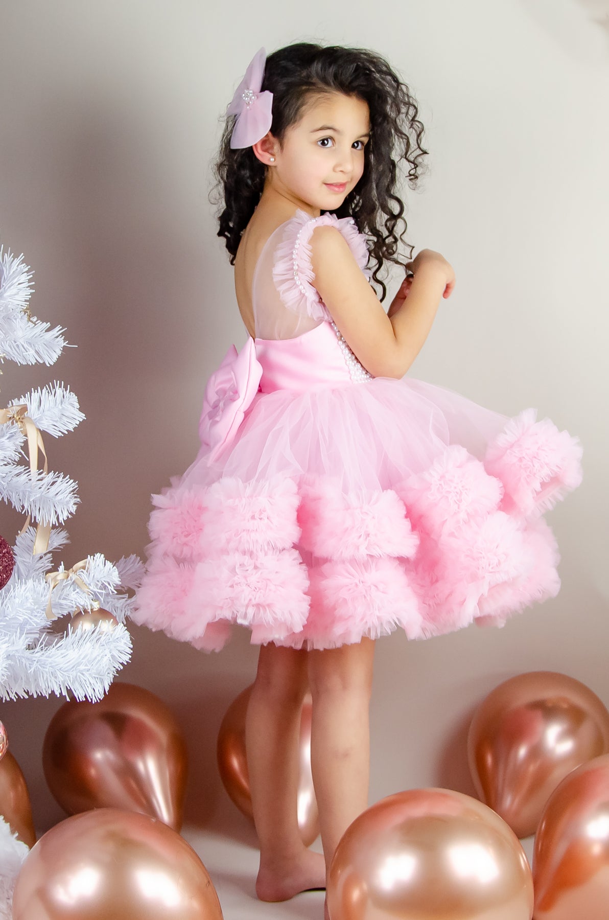 Festive barbie pink girl dress with pearls and tulle ruffles LANIS Frankfurt Festive barbie pink girl dress with pearls and tulle ruffles LANIS Frankfurt