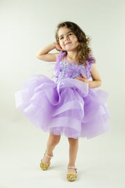 handmade, purple baby girl tutu dress with a voluminous tulle skirt, satin top embroidered with crystals and pearls and ruffle tulle details, flower girl dress, weddings, girl birthday party, Eid, Christmas or New Year's eve girl dress.