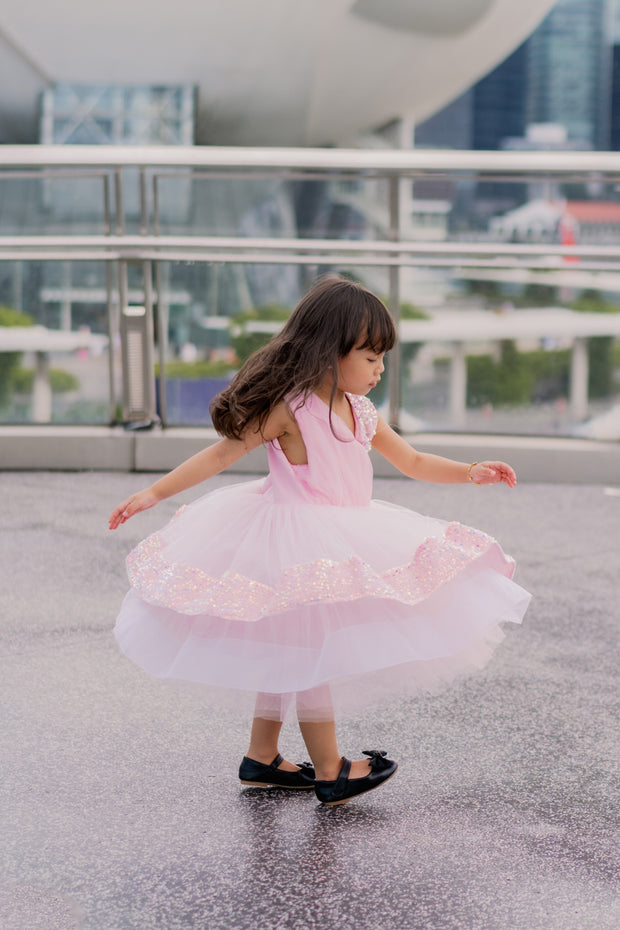 Light pink flower girl tutu dress with sequins