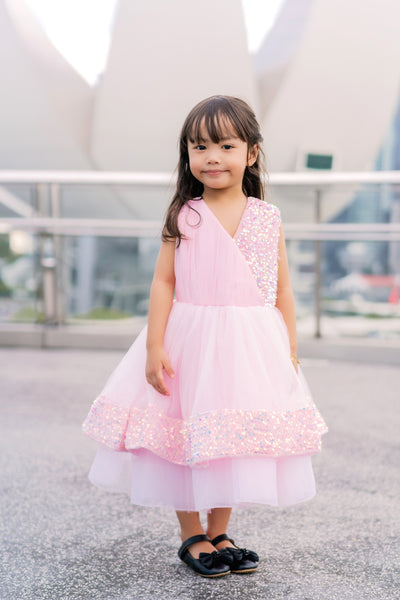 Light pink flower girl tutu dress with sequins