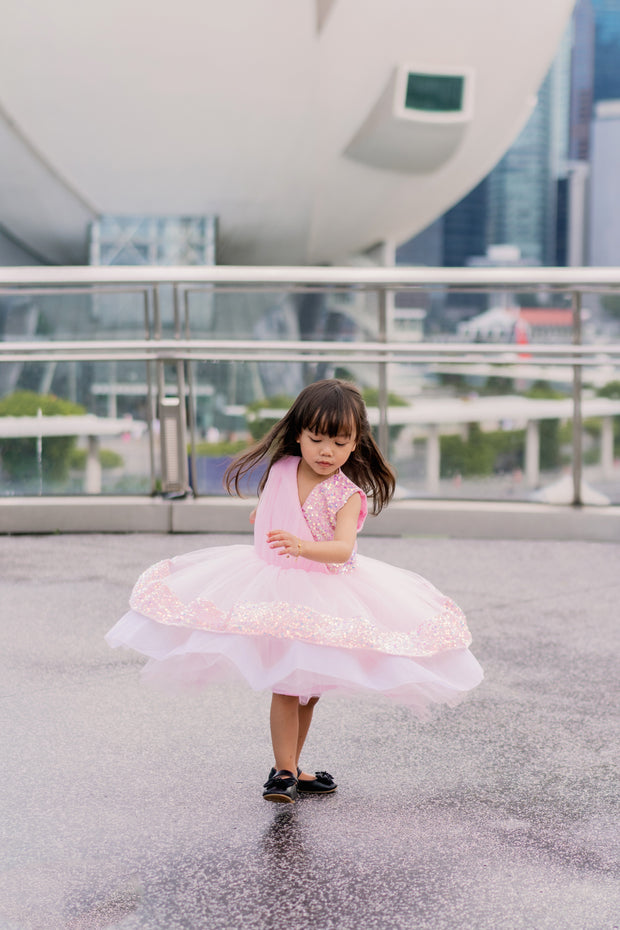 Light pink flower girl tutu dress with sequins