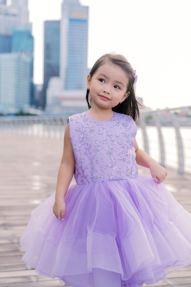 Purple flower girl tutu dress with sequins