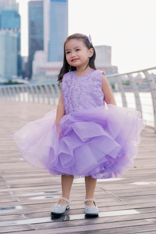 Purple flower girl tutu dress with sequins