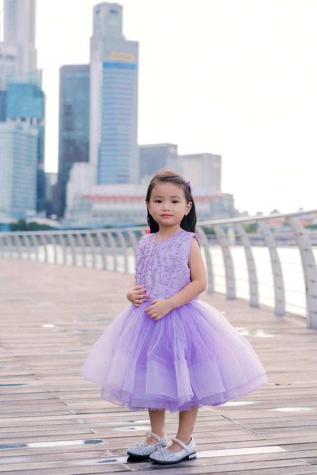 Purple flower girl tutu dress with sequins