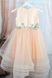 Customised apricot tulle dress with embellishment details