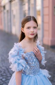 Dress for rent - Light blue high-low hem princess girl dress with feather details