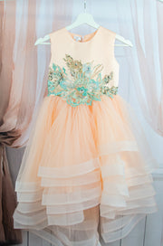Customised apricot tulle dress with embellishment details