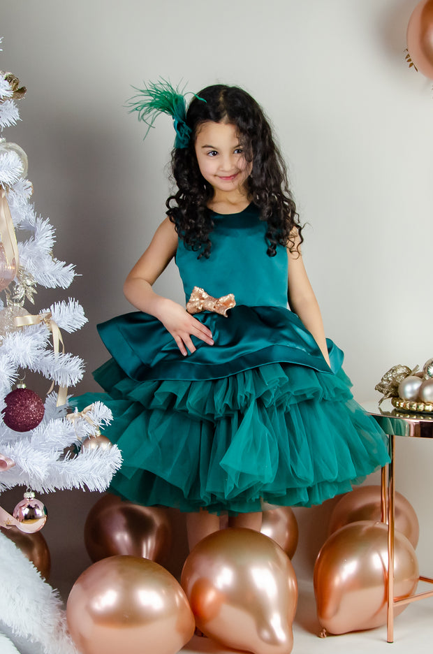 Midi emerald green festive girl dress LANIS Frankfurt Midi emerald green festive girl dress LANIS Frankfurt