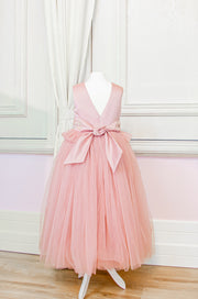 Handmade blush pink high waisted tulle kids dress with floral embroidery belt. A unique dress for every unique occasion: flower girls, weddings, communion, birthday, Eid.