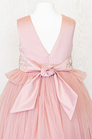 Handmade blush pink high waisted tulle kids dress with floral embroidery belt. A unique dress for every unique occasion: flower girls, weddings, communion, birthday, Eid.