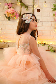 floor-length girl dress with multi-layer tulle skirt and floral embellishment for special occasions