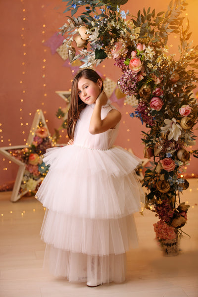 Dress for rent - Long tulle flower girl dress with pearl embellishments