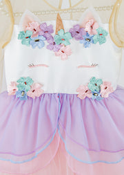 Customised tulle girl dress with unicorn details