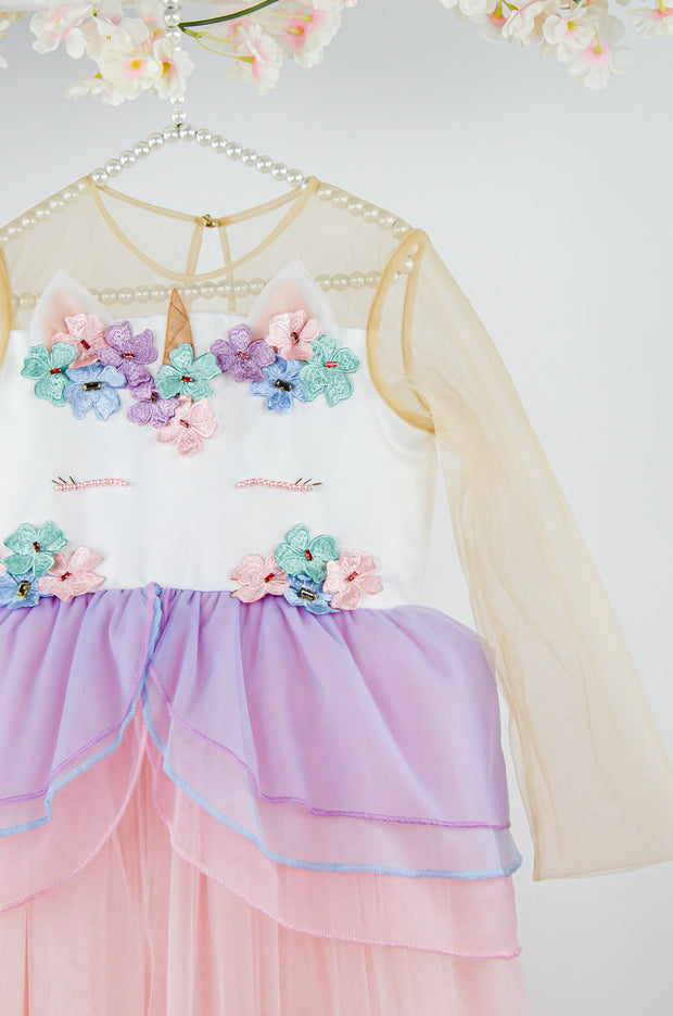 Customised tulle girl dress with unicorn details