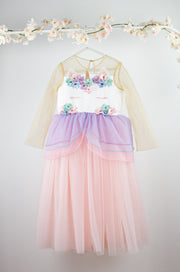 Customised tulle girl dress with unicorn details