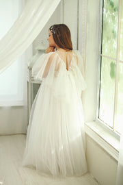 Dress for rent - Long white flower girl dress with butterfly sleeves