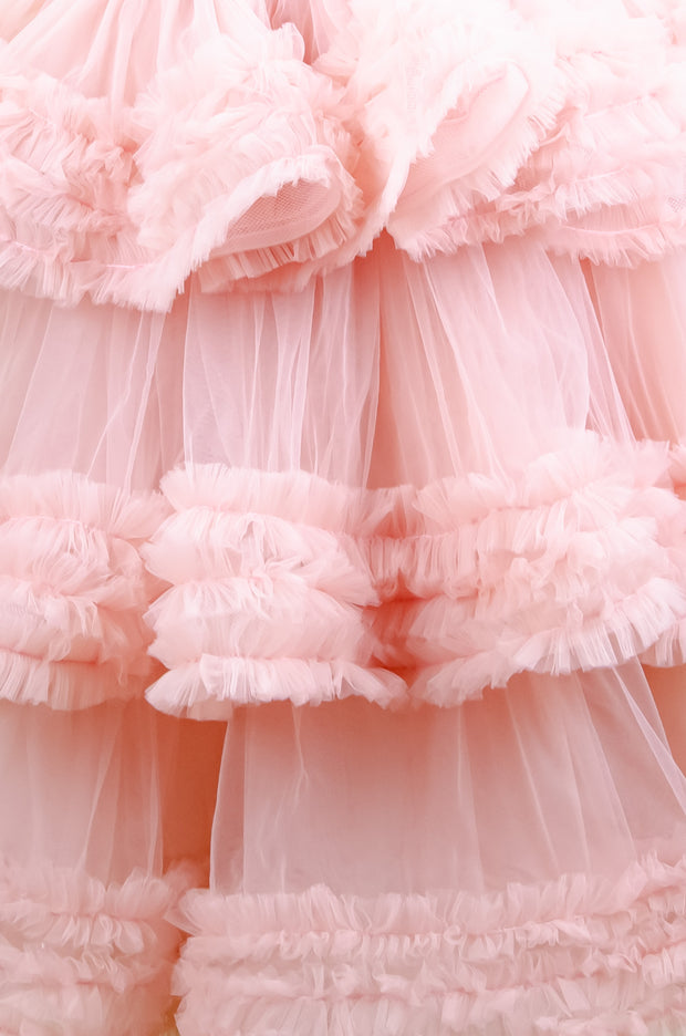 Pink fancy girl dress with multi-layer tulle skirt-Girl dress for special occasions