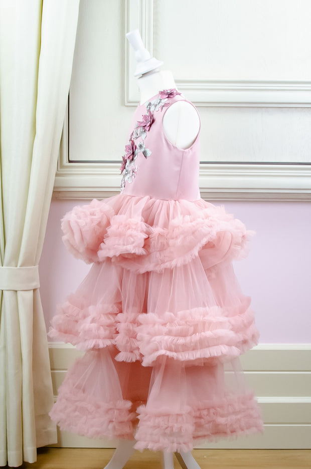 Pink fancy girl dress with multi-layer tulle skirt-Girl dress for special occasions