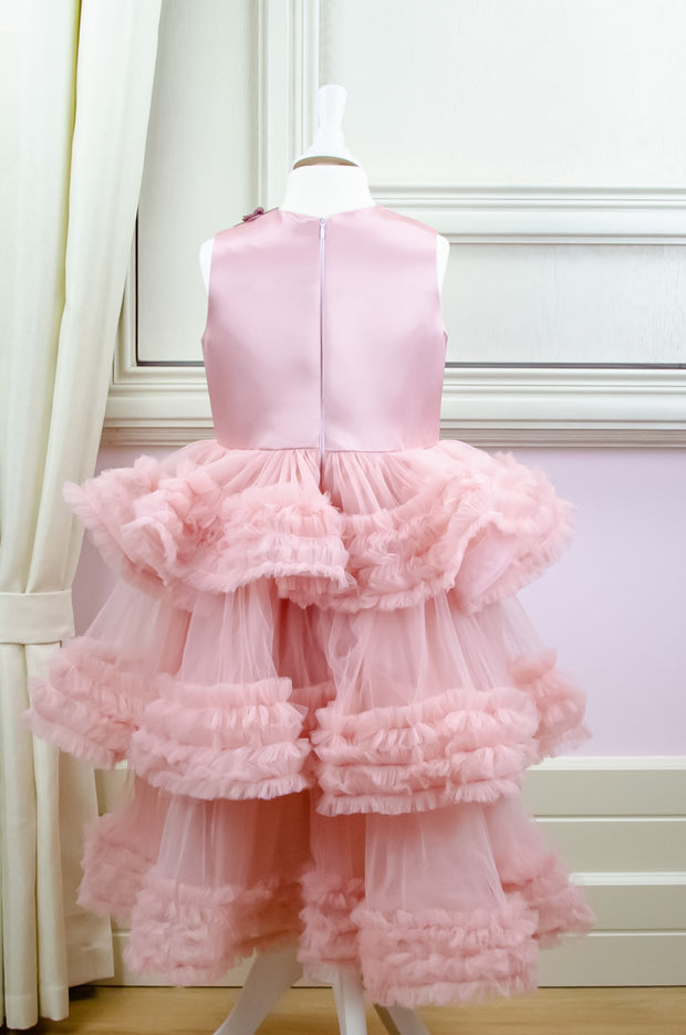 Pink fancy girl dress with multi-layer tulle skirt-Girl dress for special occasions