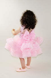 Dress for rent - Pink baby girl princess dress with pearls and ruffles