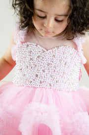 Dress for rent - Pink baby girl princess dress with pearls and ruffles