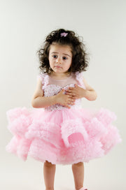 Dress for rent - Pink baby girl princess dress with pearls and ruffles