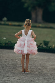 Girl tutu dress with white and pink ruffle tulle skirt