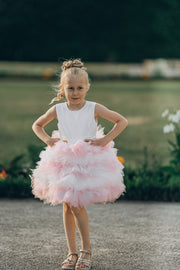 Tutu-Kleid für Mädchen mit weißem und rosafarbenem Tüllrock mit Rüschen