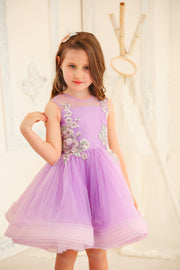 Purple baby girl party dress with multi-layer tulle skirt - Girl dress for special occasions