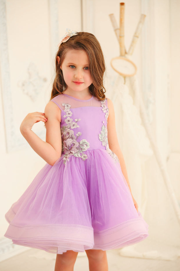 Purple baby girl party dress with multi-layer tulle skirt - Girl dress for special occasions
